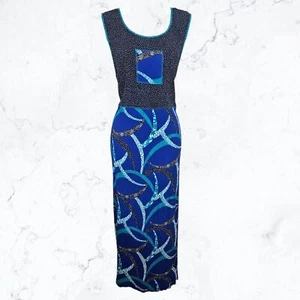 Vintage 90’s Teddi Woman Black & Blue Polka Dot Geometric Sleeveless Dress 2X - Picture 1 of 5