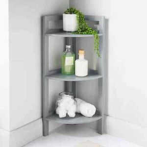 Estantería de esquina de baño unidad de estantería de 3 niveles gris soporte de exhibición almacenamiento en el hogar - Imagen 1 de 7