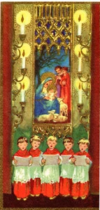 Vintage Brownie Christmas Card: CHOIRBOYS &STAINED GLASS - Picture 1 of 3