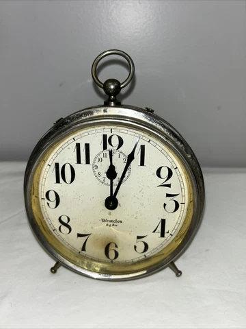 Antique WESTCLOX BIG BEN Peg Leg Nickel Alarm Clock WORKS 1919  Last Patent Date Cover