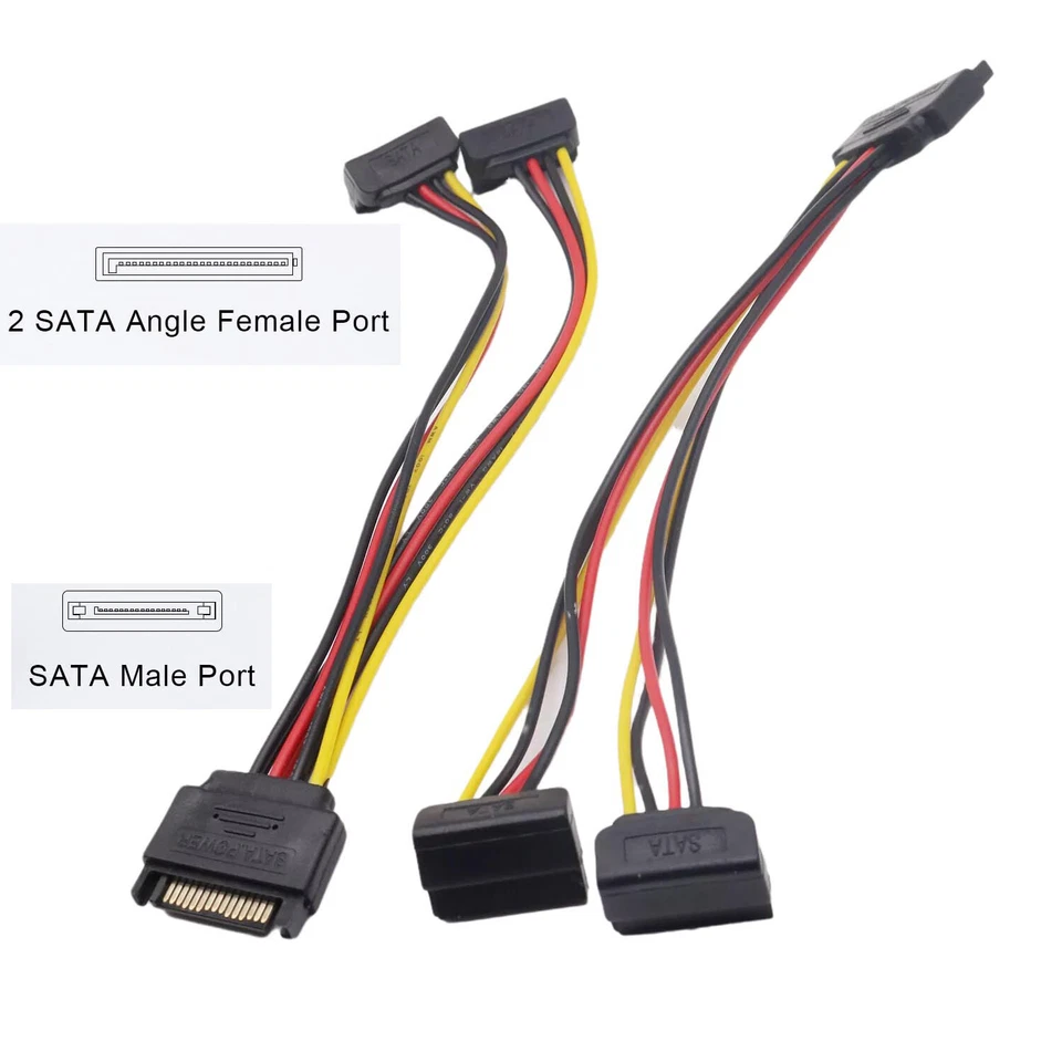 100x SATA 15pin Male to Dual 15pin Female Angle Hard Disk Power Y Splitter Cable - Image 1 of 4
