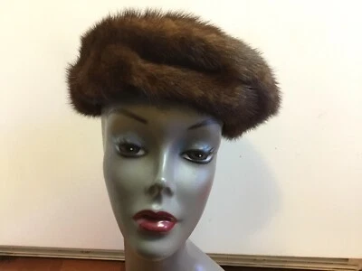 Real Fur Hat Beret Brown Small Women 22” Circumference - Image 1 of 4