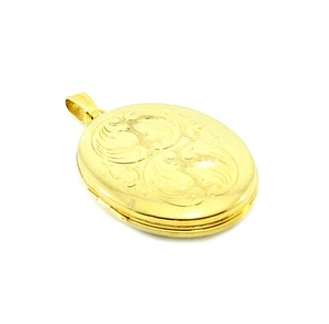 Medallón ovalado de oro amarillo de 9 quilates con grabado floral - Imagen 1 de 1