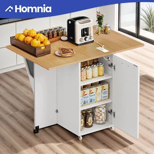 47" Rolling Kitchen Island Wood Drop-Leaf Table Dining Utility Cart Power Outlet - Picture 1 of 12