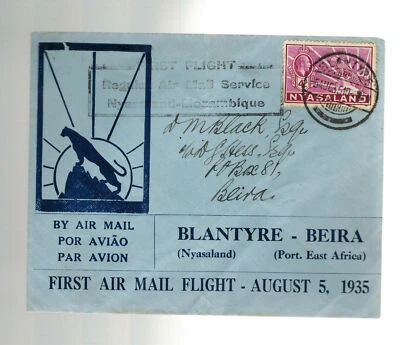 1935 Blantyre Nyasaland Airways a Beira Mozambique Primer Vuelo Cubierta FFC RANA Foto 1 de 2