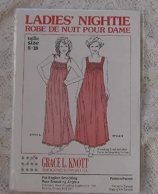 GRACE KNOTT DESIGNER PATTERN HEIRLOOM SEW LADIES SMOCKED NIGHTIE SZ 8 TO 18 ~