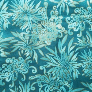 Blank Quilting Fabric 2008 Green Gold Metallic Floral Cotton 82" x 43" - Picture 1 of 4