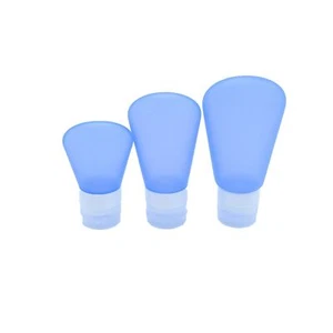 Six Frosted Blue Portable Silicone Bottles for Shampoo/Conditioner/Face Wash - Picture 1 of 6