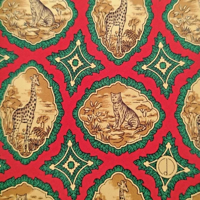 Винтажный шелковый дизайнерский галстук Dunhill причудливый узор тигр и жираф красный мужской галстук - Изображение 1 из 4