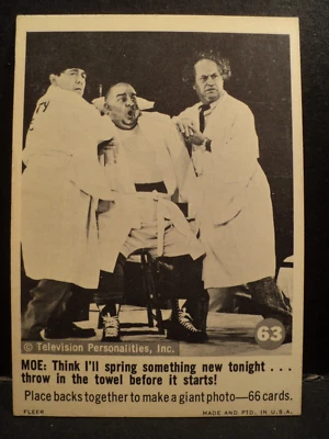 Tarjeta Fleer Three Stooges 1966 # 63 sin pliegues 3 chiflados Foto 1 de 2