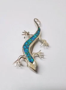 Vintage Navajo Lizard/Gecko Sterling Blue Opal Pin/Brooch - Picture 1 of 4