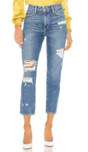Pantalones de mezclilla Lovers + Friends para mujer talla 27 Logan tiro alto azul cónico desgastado - Imagen 1 de 12