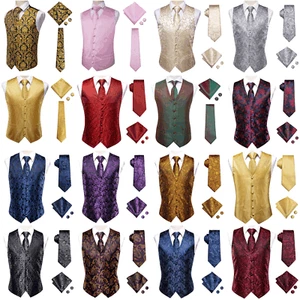 S-5XL Silk Mens Waistcoat Wedding Formal Casual Vest Tie Set Gilet Suit Jacket - Picture 1 of 218