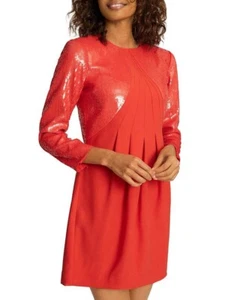 Reiss Cara atemberaubendes Damen-Minikleid Größe 10 rot Pailletten Plissee gefüttert neu mit Etikett - Bild 1 von 9