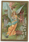 Beautiful Large 1884 Embossed Easter Card Of Angel Holding Baby By Bufford
