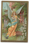  Beautiful Large 1884 Embossed Easter Card of Angel holding Baby by Bufford