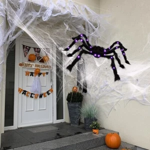Halloween Ragno Gigante Decorazione Pelosa Illuminazione con Luce Viola Led - Foto 1 di 5
