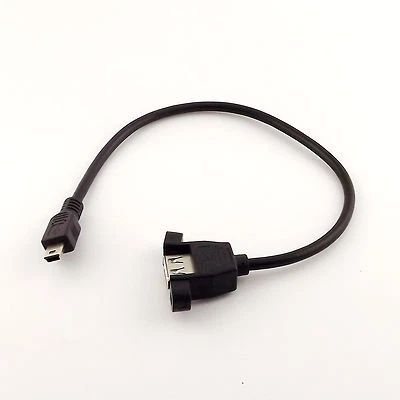 USB 2.0 A Female Socket Panel Mount To Mini 5 Pin B Male Data Adapter Cable 1ft - Image 1 of 4