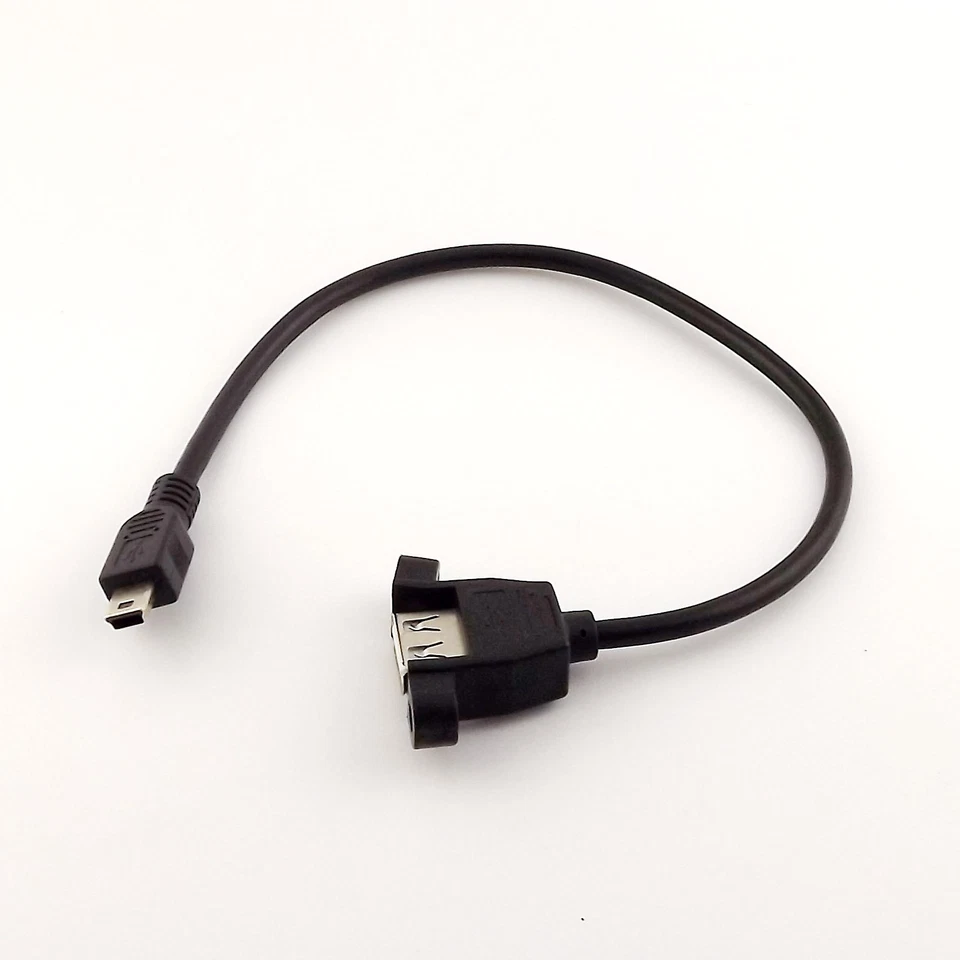 USB 2.0 A Female Socket Panel Mount To Mini 5 Pin B Male Data Adapter Cable 1ft - Image 1 of 4