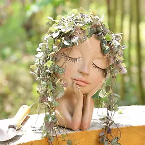 AIMEBBY Resin Head Face Planter Flower Pot for Indoor and Outdoor Plants with Dr - Picture 1 of 8