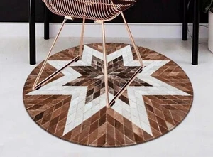 Neu handgefertigter HairOn Fell Rindsleder runder Teppich Rindsfell Teppich Patchwork Bereich - Bild 1 von 3