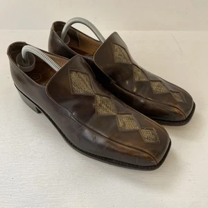 John Fluevog Angels Exotic Diamond Leather Dress Shoes Loafers Brown Size 10 - Picture 1 of 24