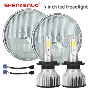 7 Inch led GLASS Headlight Round, ORIGINAL CLASSIC LOOK Conversion Chrome pair - Foto 1 di 24
