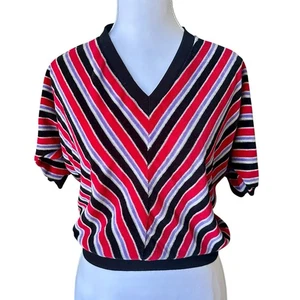 Vintage C’est Joli Velour Top Gr. ___ 70er 80er Chevron gestreift Gummibund Disco - Bild 1 von 6