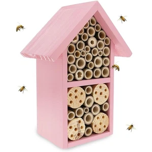 Pink Bee House - 7.4 x 10.15 x 4.65 in, Pink, Modern Pine Wood - Garden Polli... - Foto 1 di 4