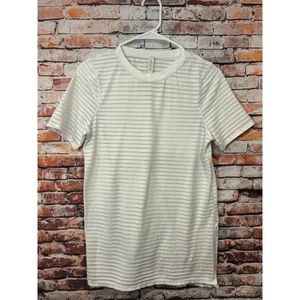 Lululemon white semi sheer striped all yours boyfriend t-shirt top women's 4 - Picture 1 of 4