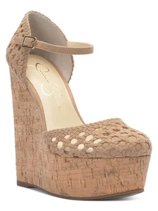 JESSICA SIMPSON Womens Beige 2 CorkWedge Marshela Toe Wedge Heeled Sandal 8 M - Picture 1 of 11