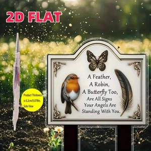 Memorial Garden Plaque Sign – Feather Robin Butterfly Quote – 2D Acrylic 19cm - Picture 1 of 3
