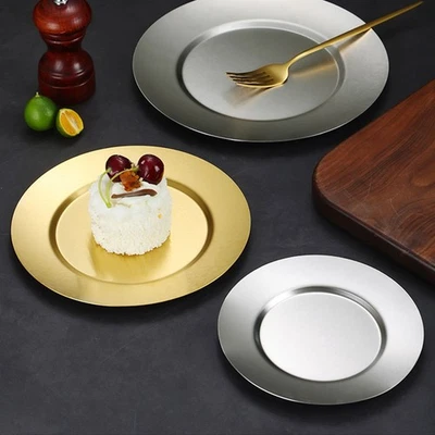  Runde Lebensmittelplatte Edelstahl -Gericht Vintage Food Teller Dessert - Bild 1 von 4