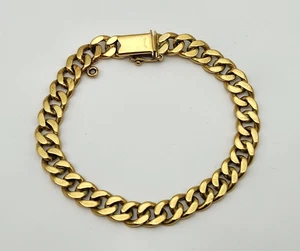 Antique American Double Gold Plated Link Chain Bracelet Marked AM. Double 8" - Picture 1 of 10