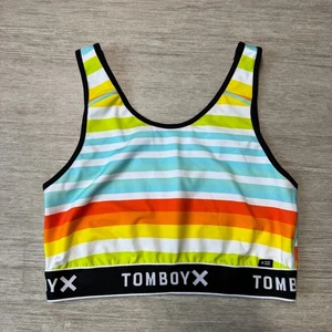 TomboyX Compression Top Tank Sunset Stripes Swim & Sport Size Large Athletic - Picture 1 of 7