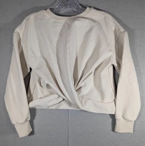 Athleta Girl Sweatshirt Girls L 12 Cream Pullover Twist Front Stretch Cotton Ble - Picture 1 of 10