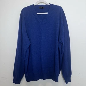 Forte Mens Cashmere V Neck Sweater Size XXL Blue Classic - Picture 1 of 5