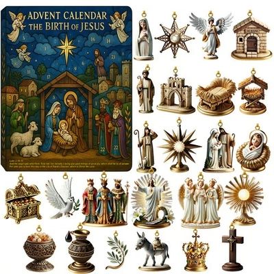 The Birth Of Jesus Christmas Advent Calendar 2D Acrylic Ornament Countdown Gift - Image 1 of 4