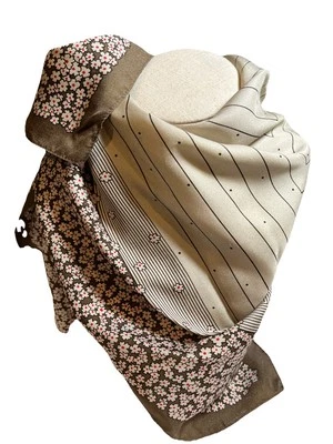 Oroton of Australia Women’s Silk Scarf 26” Square Beige with Stripes and Flowers - Image 1 of 4