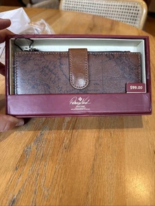 Patricia Nash Nazari Riot rostfarbene Leder-Geldbörse mit Doppelfaltung Signatur Kartendruck neu mit Etikett Box - Bild 1 von 13
