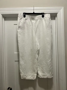 J. Jill Women's Pants Size XL White 100% Linen Wide Leg Cropped Length Pockets - Picture 1 of 6