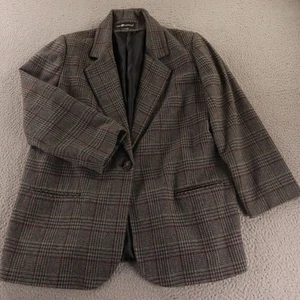 VTG Tweed Jacket Womens XL Gray Prince of Wales Check Wool Blazer Sport Coat - Picture 1 of 12