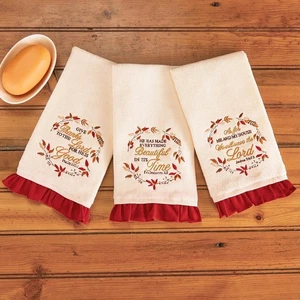 Set of 3 Fall Religious Quote Thanksgiving Kitchen Trio Hand Towel Set, 20"L - Picture 1 of 4