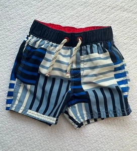 Baby Gap Striped Blue And White Infant Swim Shorts Size 6-12 M Lined Drawstring - Picture 1 of 5