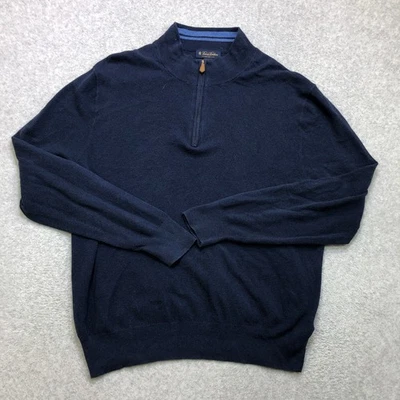 Свитер мужской Brooks Brothers 2XL XXL синий четверть квадратного ярда на молнии шелковая кашемировая смесь опрятный - Изображение 1 из 4