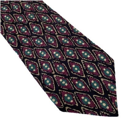 🧳 Meeting Street Silk Classic Neck Tie Necktie - 90s Geometric Diamond Print - Image 1 of 4