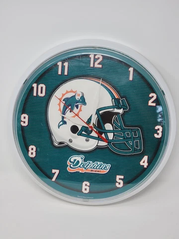 Miami Dolphins Vtg 90's NFL Round Wall Clock 12" Tested WinCraft (USA) Cover