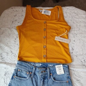 J Crew 9"Billie Demi Boot Crop 24p Blue Jeans Iris Diamond Beauty Tank Top Small - Picture 1 of 24