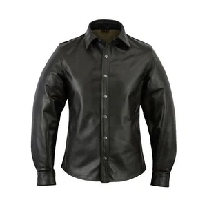 Men's Button Front Real Genuine Lambskin Black Soft Leather Shirt Stylish RX414 - Picture 1 of 4