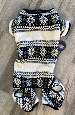 PIJAMA/MACACÃO DE NATAL LUV GEAR preto e branco veludo filhote/cão GG novo com etiquetas - Imagem 1 de 3